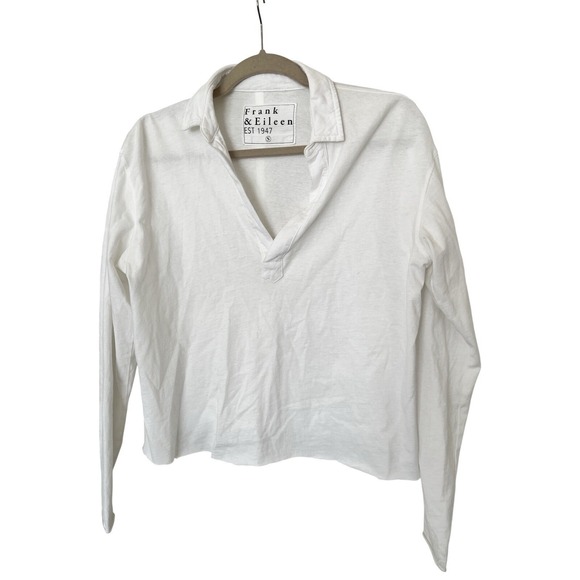 Frank & Eileen Patrick Henley Collared Cotton Popover Long Sleeve Tee White S - Picture 2 of 6